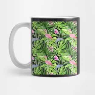 Tropical Jungle Pattern with Flamingos and Chameleons Mug